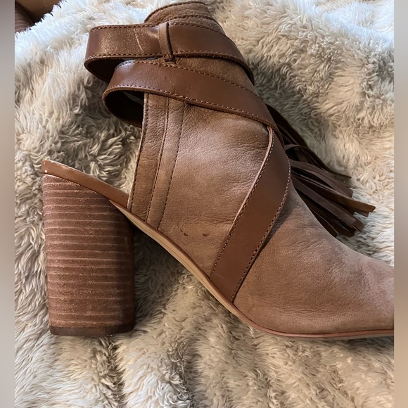 Sam Edelman “Vermont” Tan Leather Peep-Toe Block Heel Open BackbSandal Boots - Picture 3 of 5
